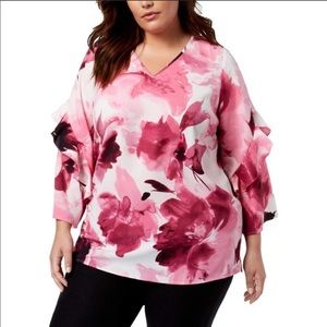 Alfani Printed Belle Sleeve Bubble Hem Top